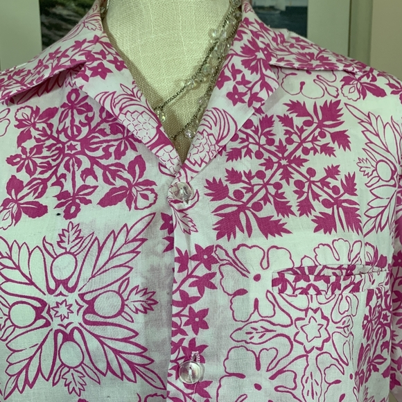 Hilo Hattie EUC pink white Hawaiian pineapple shirt M - Picture 6 of 7